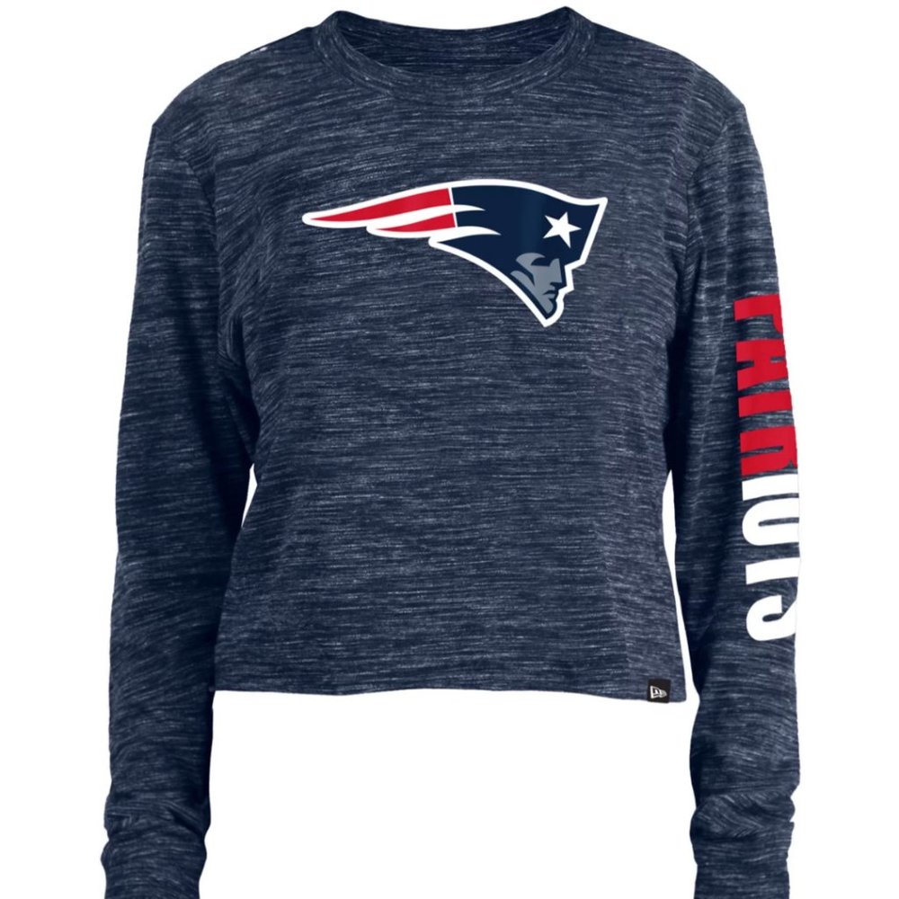 New Era Women's New England Patriots Space Dye Blue Long Sleeve Crop T-Shirt